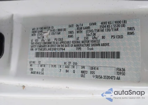 2014 Ford E-250 Commercial из США, поврежденный, VIN 1FTNE2EL6EDB13764